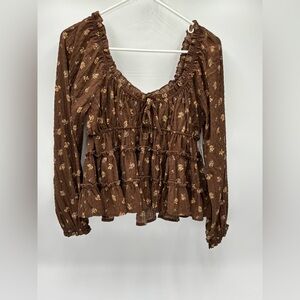 Altar'd State Brown Floral Peplum Top Size M Boho Cottagecore NWT MSRP $68